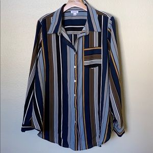 Westport Ladies Multi-colored Striped Button Down Long Sleeve Blouse Size 1X